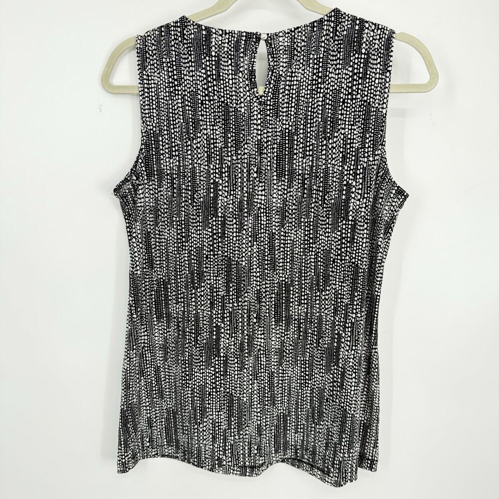 Liz Claiborne Sleeveless Top Small Black White Geo Print Stretch Knit - Picture 5 of 11